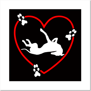 Roaching White Greyhound Red Love Heart Paw Prints Posters and Art